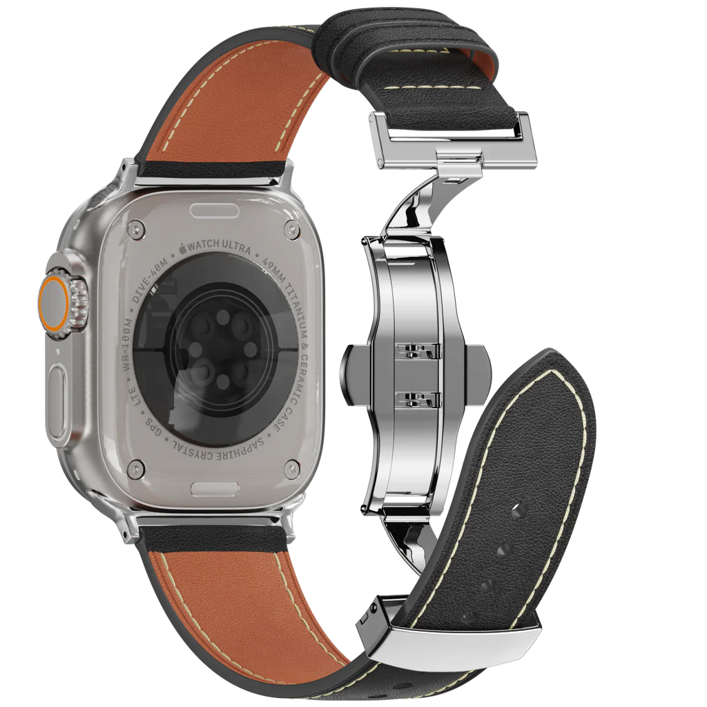 Avelon leren horlogeband voor Apple Watch, vlindersluiting gesp