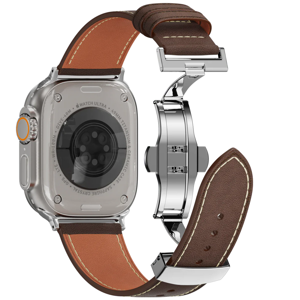 Avelon leren horlogeband voor Apple Watch, vlindersluiting gesp