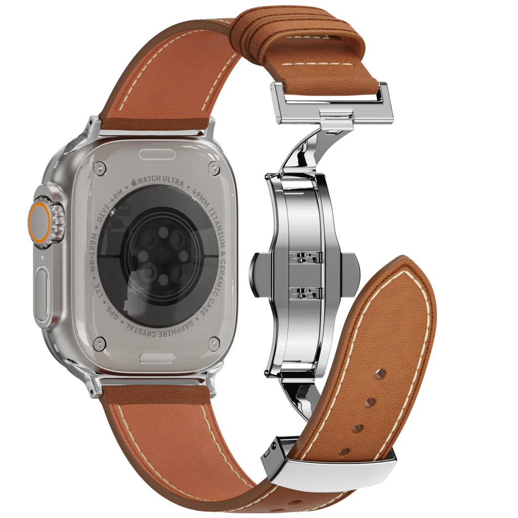 Avelon leren horlogeband voor Apple Watch, vlindersluiting gesp