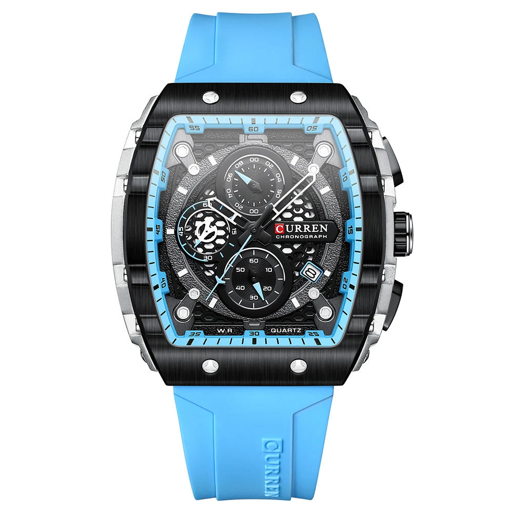 Relógio Cronógrafo Vareno, Data Automática, Bracelete de Silicone, 6 Cores