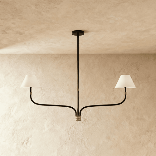 Aurora Crest Iron Chandelier With Curved Arms And Six Cloth Shades
