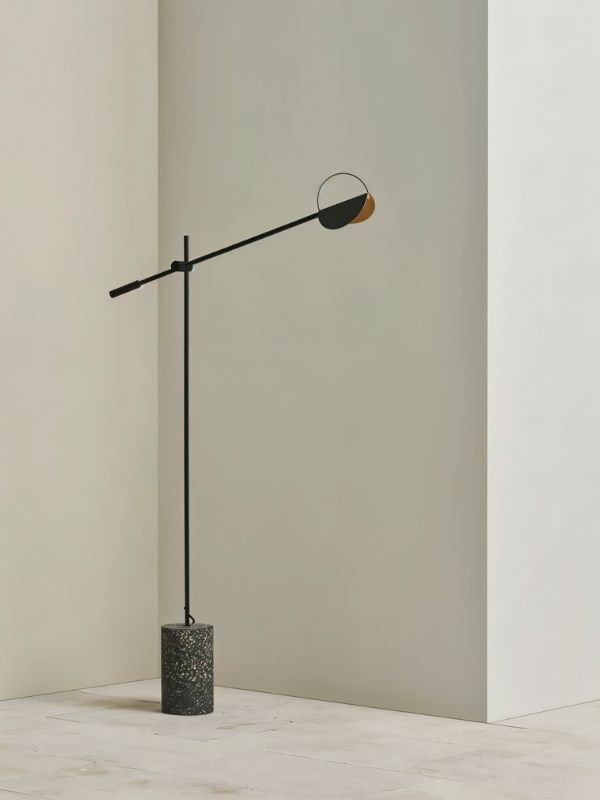 Terra Disc Sculpted Floor Lamp With Adjustable Arm And Disc Shade