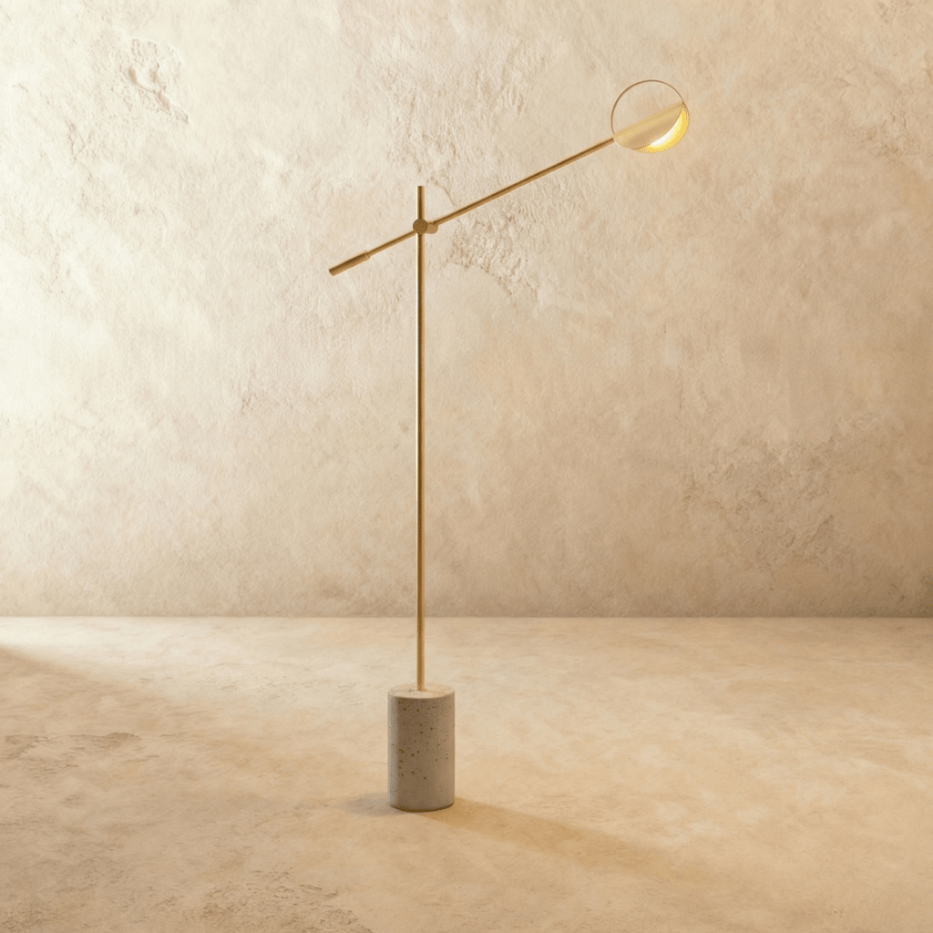 Terra Disc Sculpted Floor Lamp With Adjustable Arm And Disc Shade