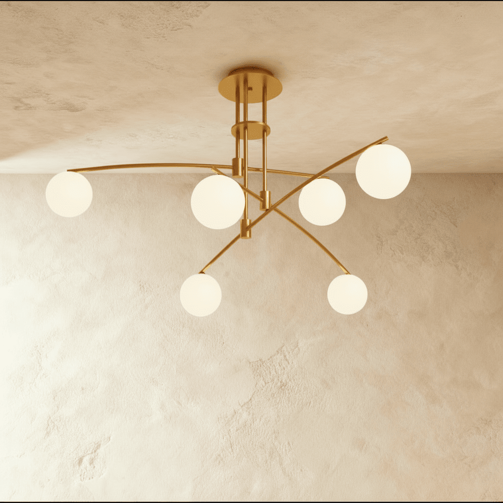 Asymmetrical Iron Halo Ceiling Lamp With Frosted Glass Orbs