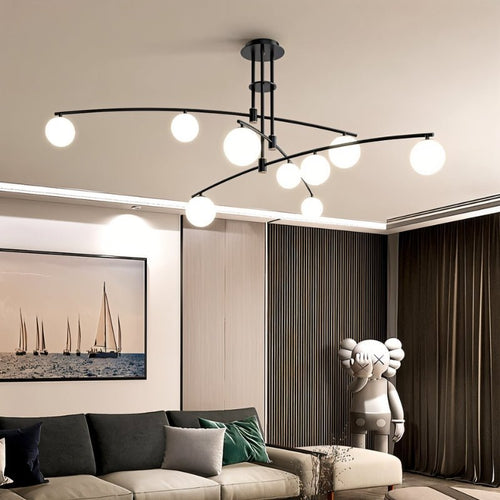 Asymmetrical Iron Halo Ceiling Lamp With Frosted Glass Orbs