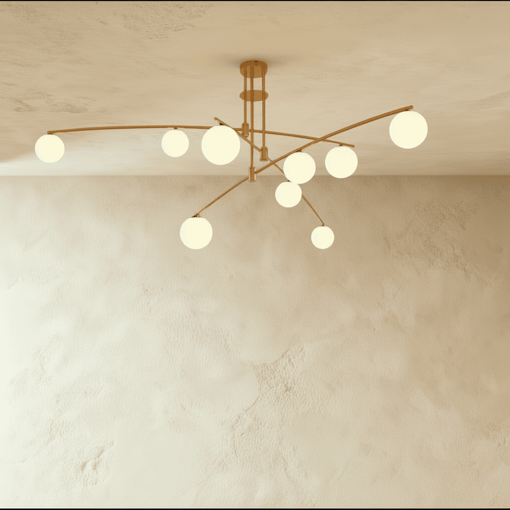 Asymmetrical Iron Halo Ceiling Lamp With Frosted Glass Orbs