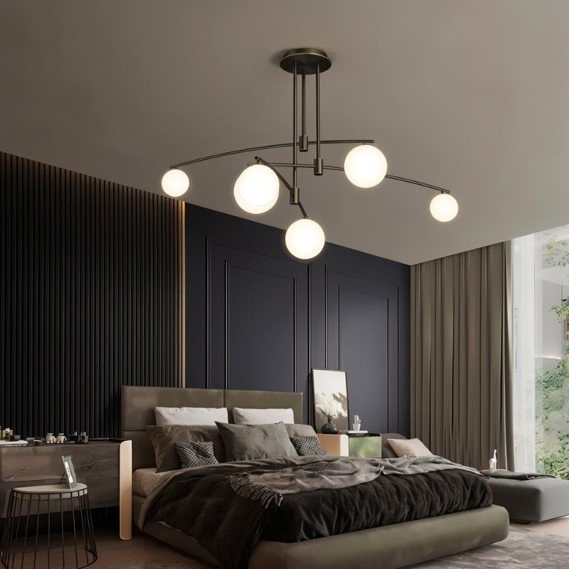 Asymmetrical Iron Halo Ceiling Lamp With Frosted Glass Orbs