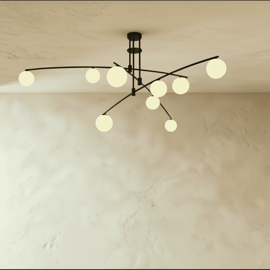 Asymmetrical Iron Halo Ceiling Lamp With Frosted Glass Orbs