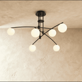 Asymmetrical Iron Halo Ceiling Lamp With Frosted Glass Orbs