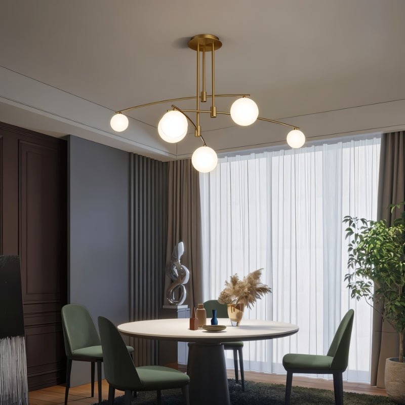 Asymmetrical Iron Halo Ceiling Lamp With Frosted Glass Orbs