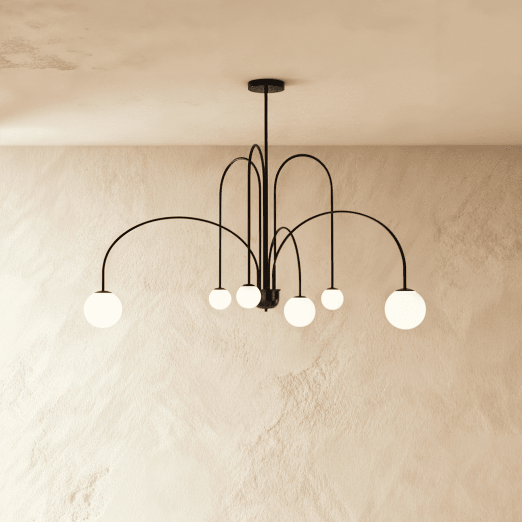Aurora Arc Opal Glass Chandelier In Iron Frame Art Deco Glow