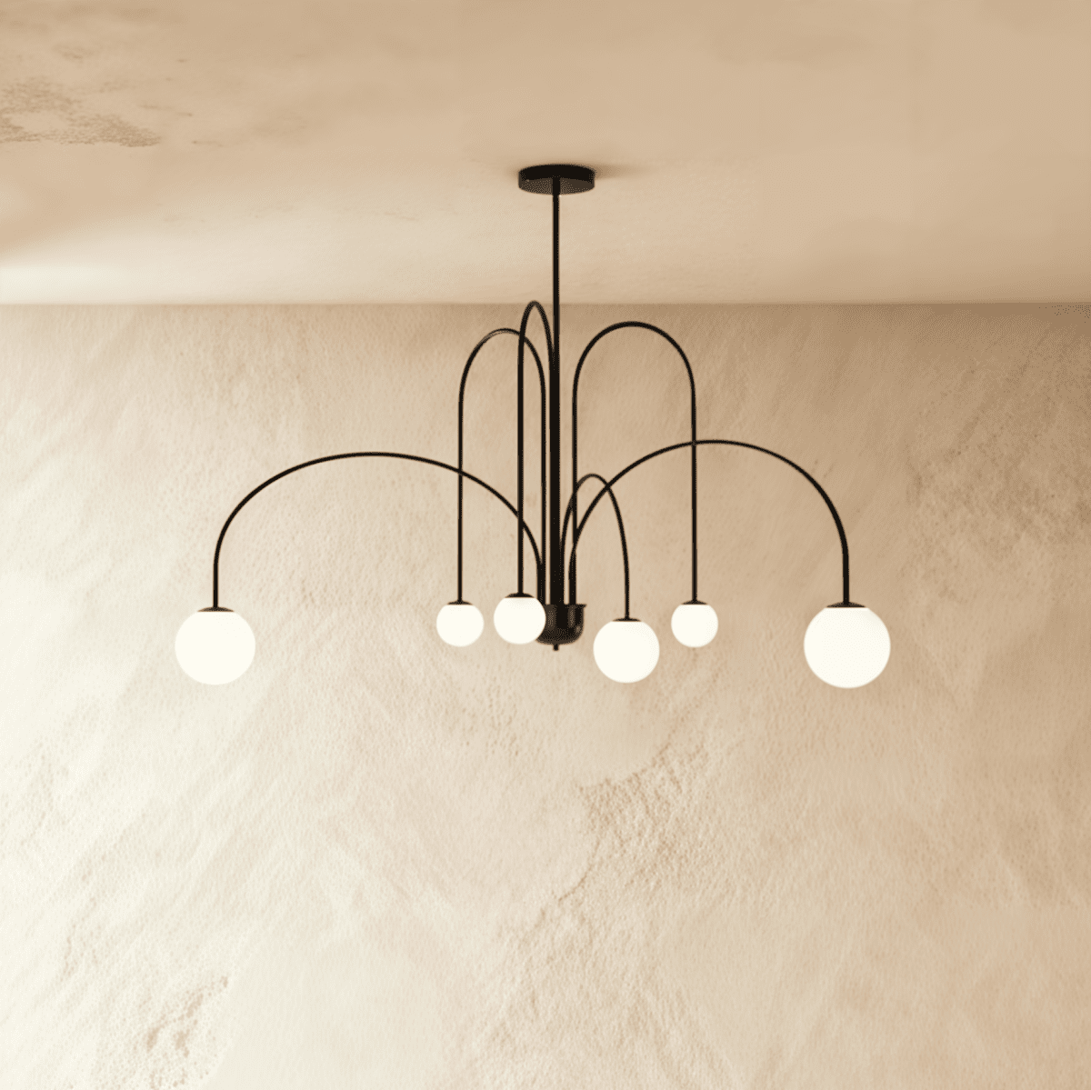 Aurora Arc Opal Glass Chandelier In Iron Frame Art Deco Glow