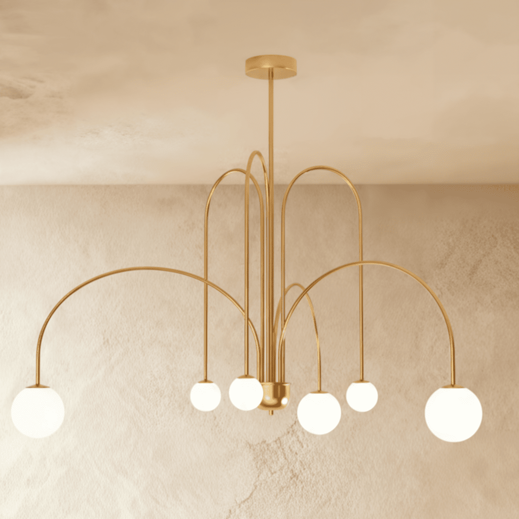 Aurora Arc Opal Glass Chandelier In Iron Frame Art Deco Glow