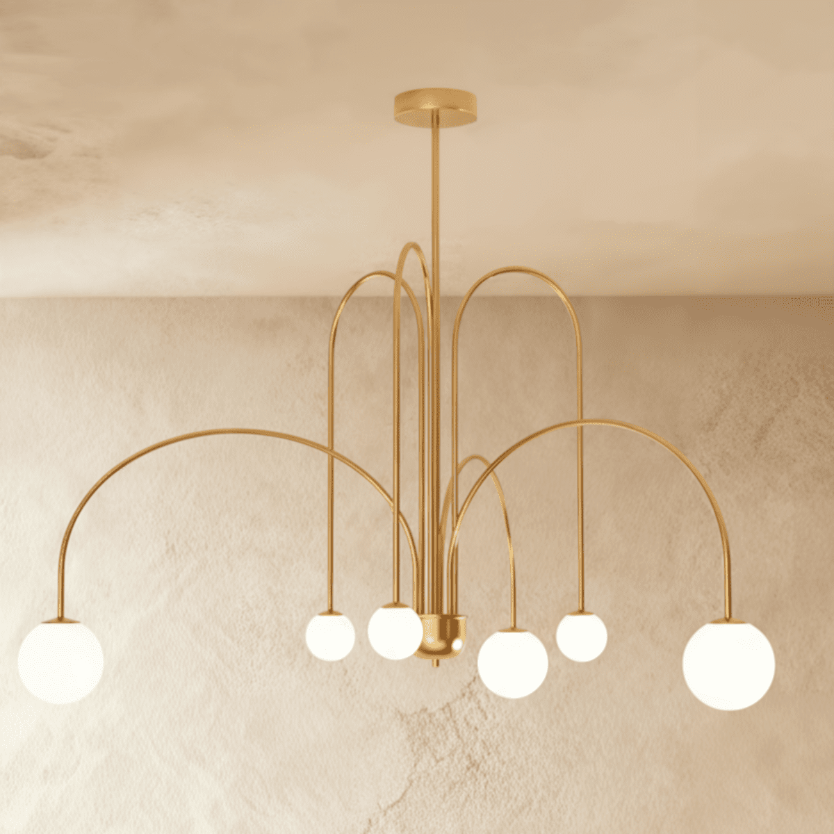 Aurora Arc Opal Glass Chandelier In Iron Frame Art Deco Glow