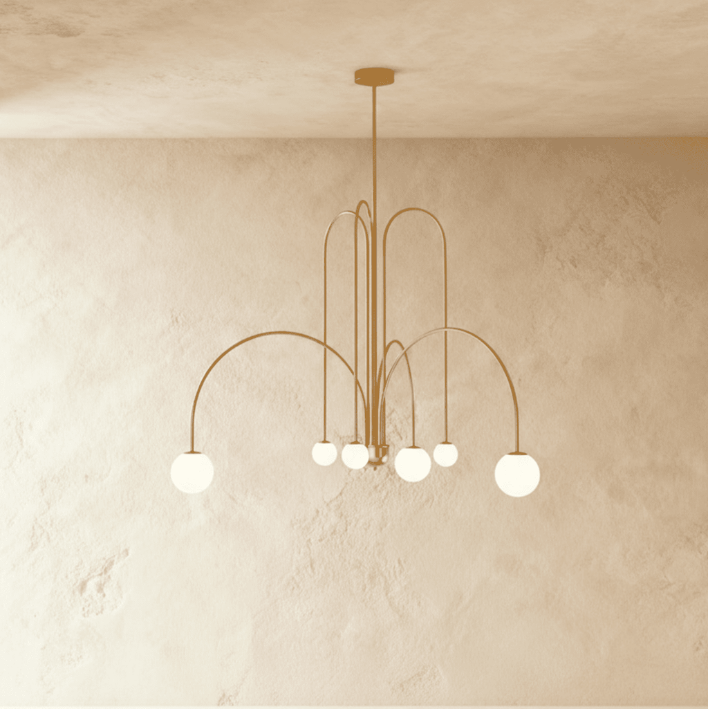 Aurora Arc Opal Glass Chandelier In Iron Frame Art Deco Glow