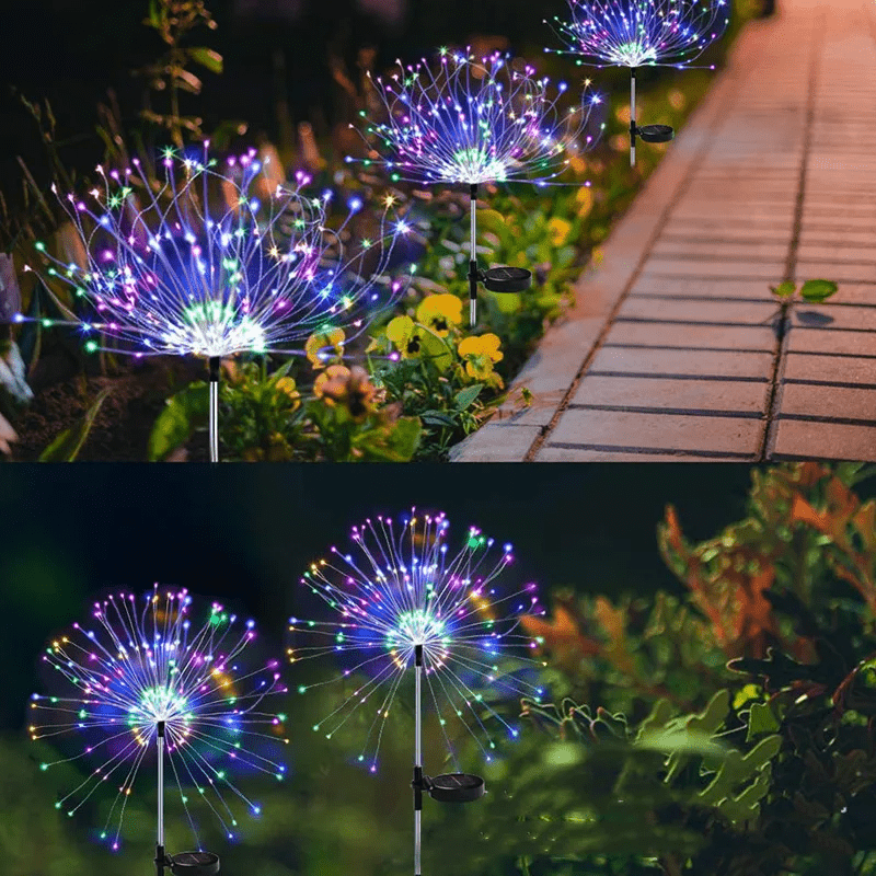 Luzes LED elegantes em forma de fogo de artifício para áreas exteriores, IP65, iluminação solar - Fioriscas