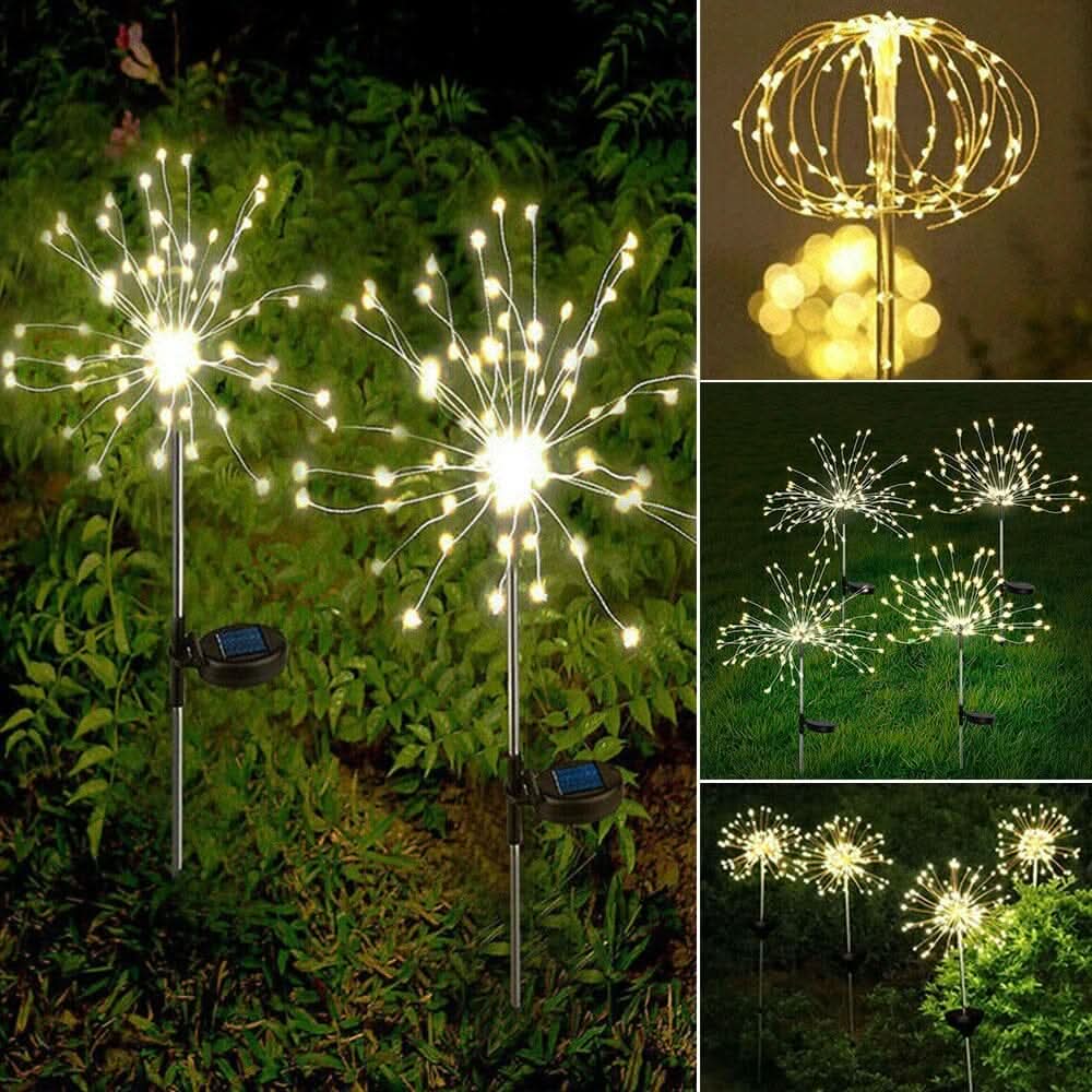 Luzes LED elegantes em forma de fogo de artifício para áreas exteriores, IP65, iluminação solar - Fioriscas