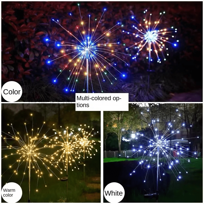 Luzes LED elegantes em forma de fogo de artifício para áreas exteriores, IP65, iluminação solar - Fioriscas