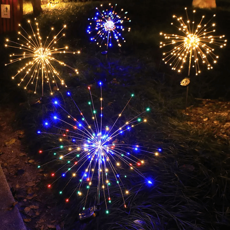 Luzes LED elegantes em forma de fogo de artifício para áreas exteriores, IP65, iluminação solar - Fioriscas