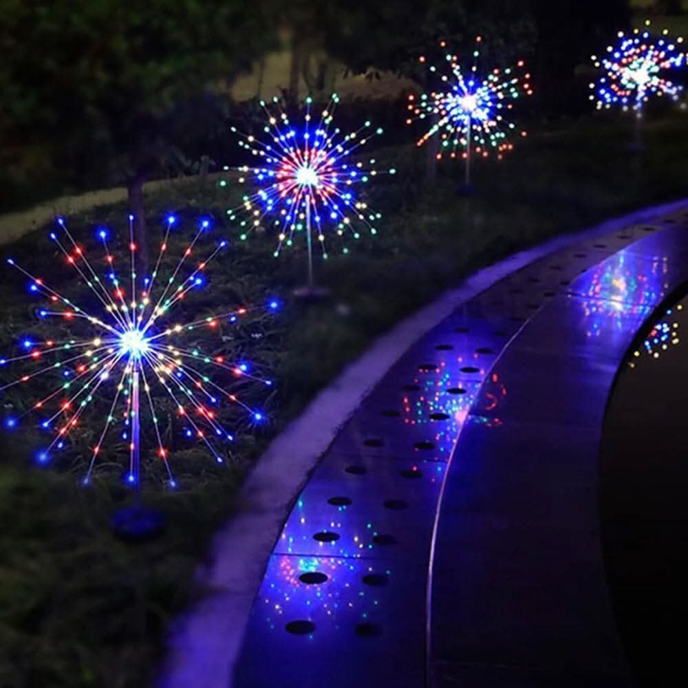 Luzes LED elegantes em forma de fogo de artifício para áreas exteriores, IP65, iluminação solar - Fioriscas