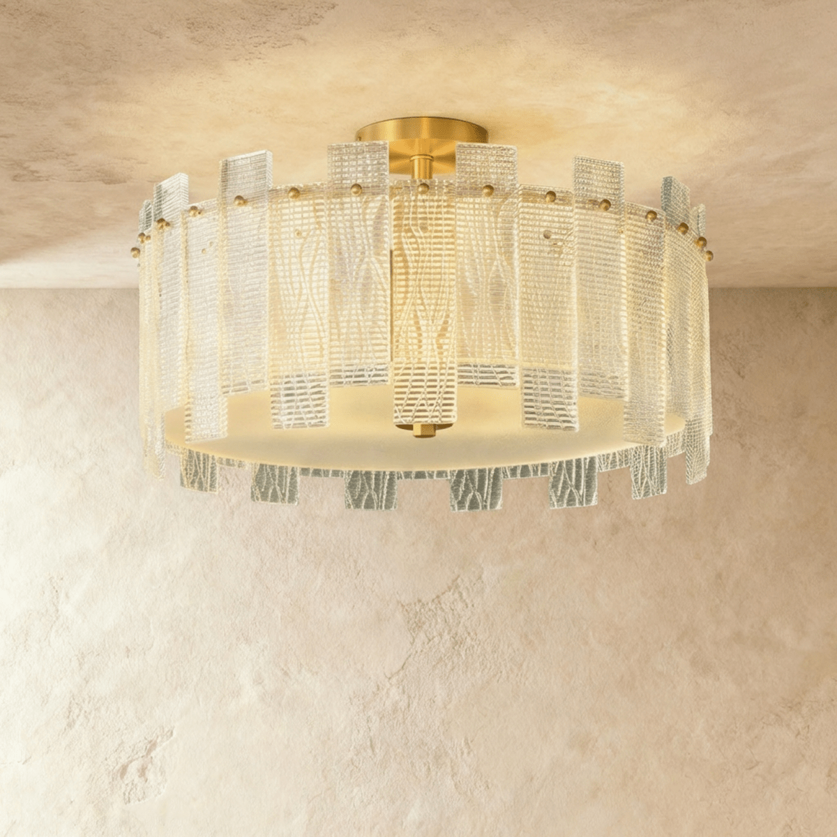 CopperLumen üveg halo mennyezeti lámpa texturált panelekkel és félig beépíthető kivitelben