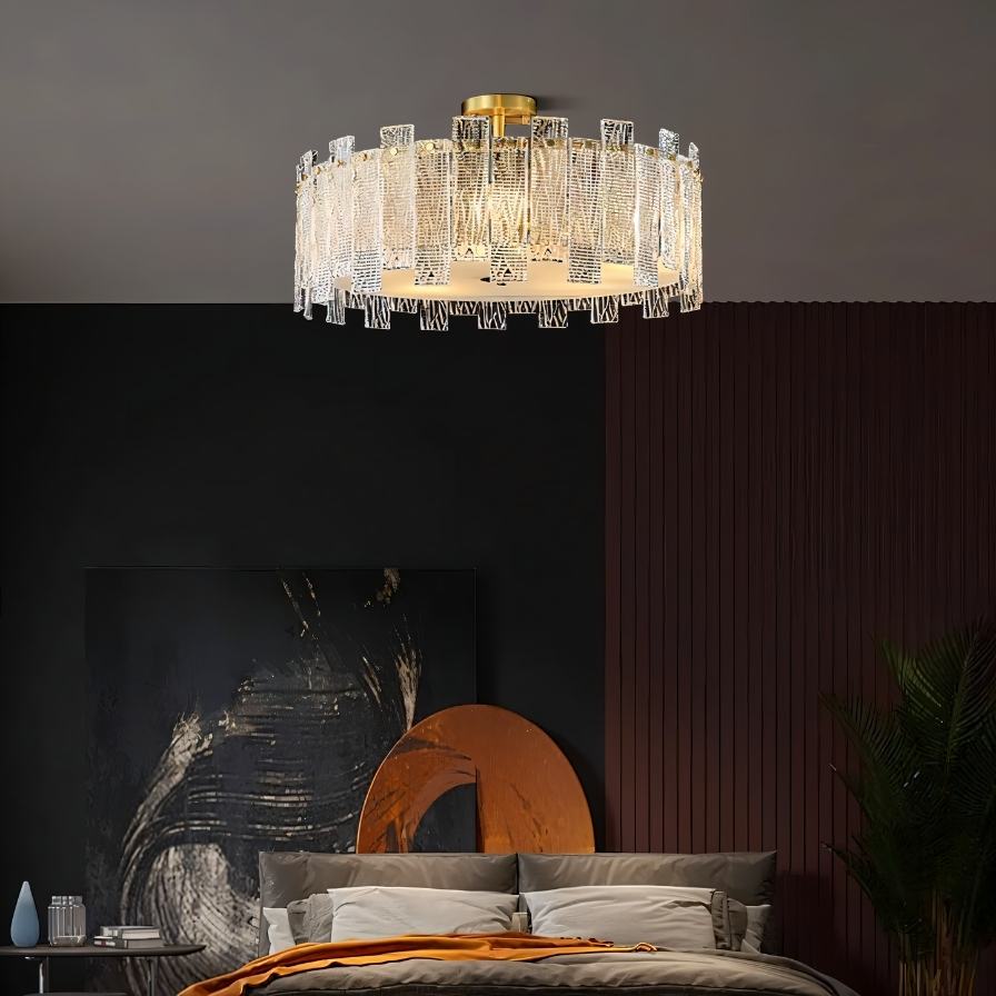 CopperLumen üveg halo mennyezeti lámpa texturált panelekkel és félig beépíthető kivitelben