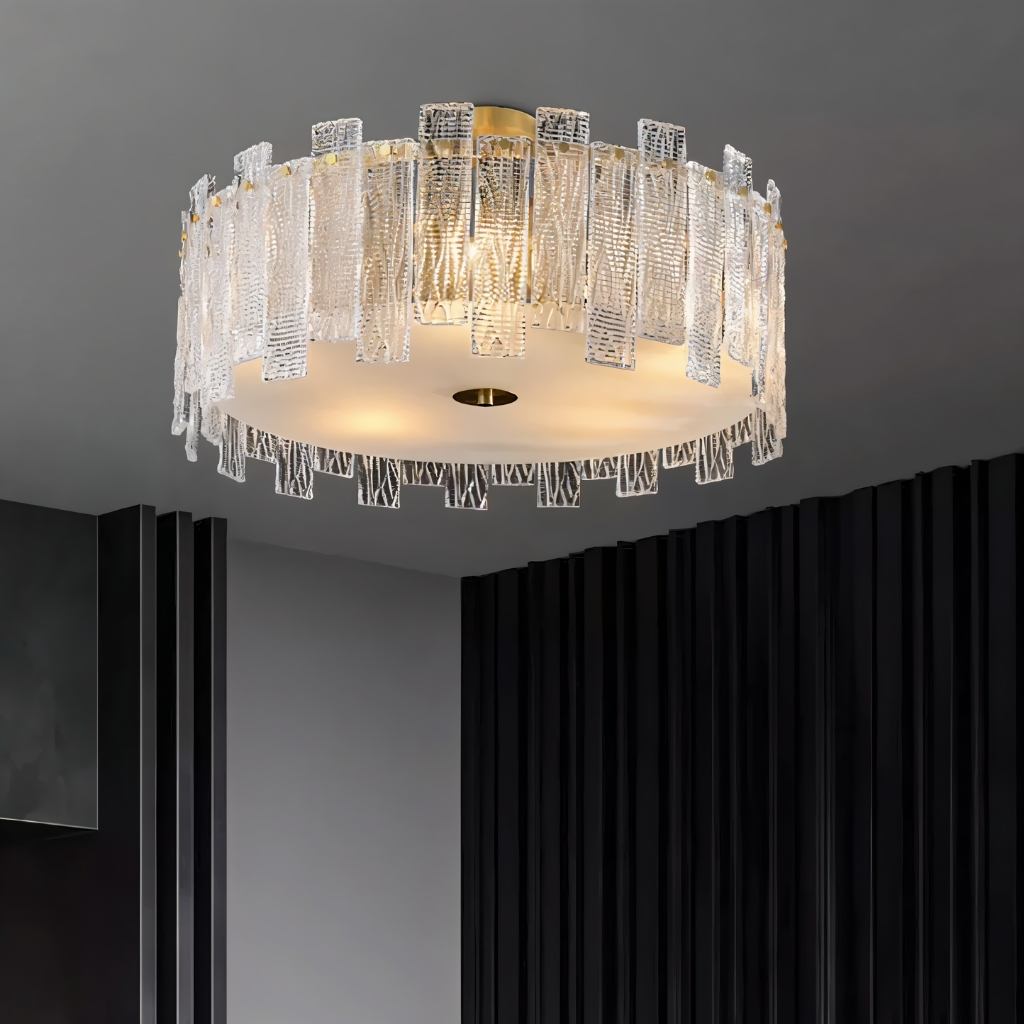 CopperLumen üveg halo mennyezeti lámpa texturált panelekkel és félig beépíthető kivitelben