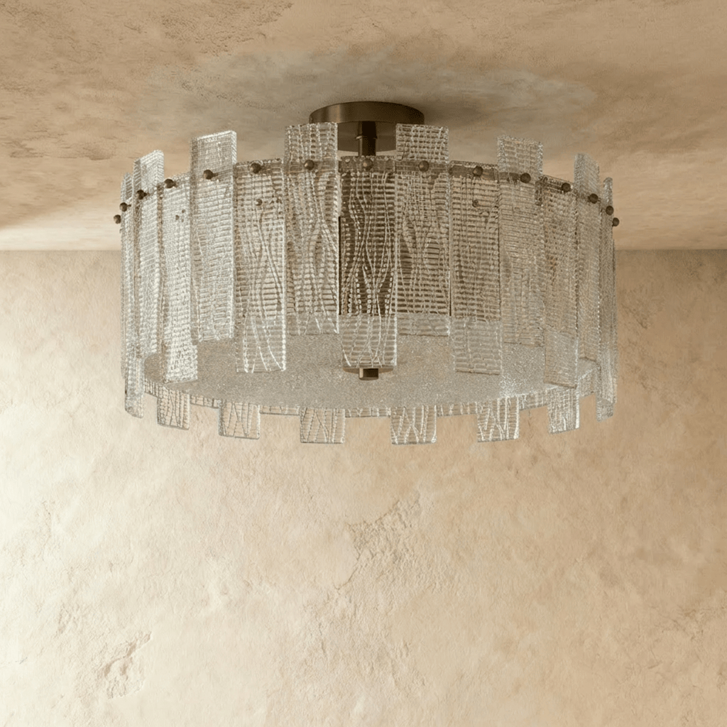 CopperLumen üveg halo mennyezeti lámpa texturált panelekkel és félig beépíthető kivitelben