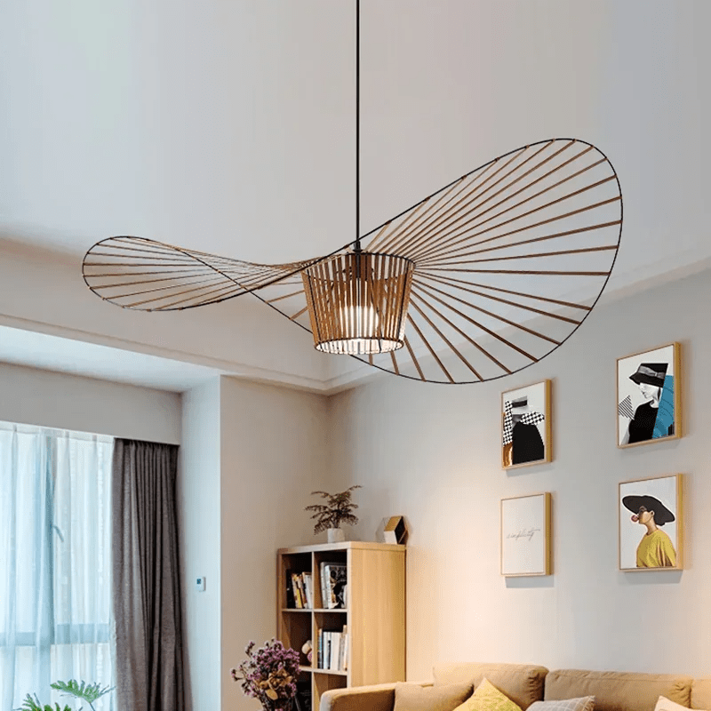 Lustr ve stylu art deco, železná konstrukce Vexaera s látkovým stínidlem