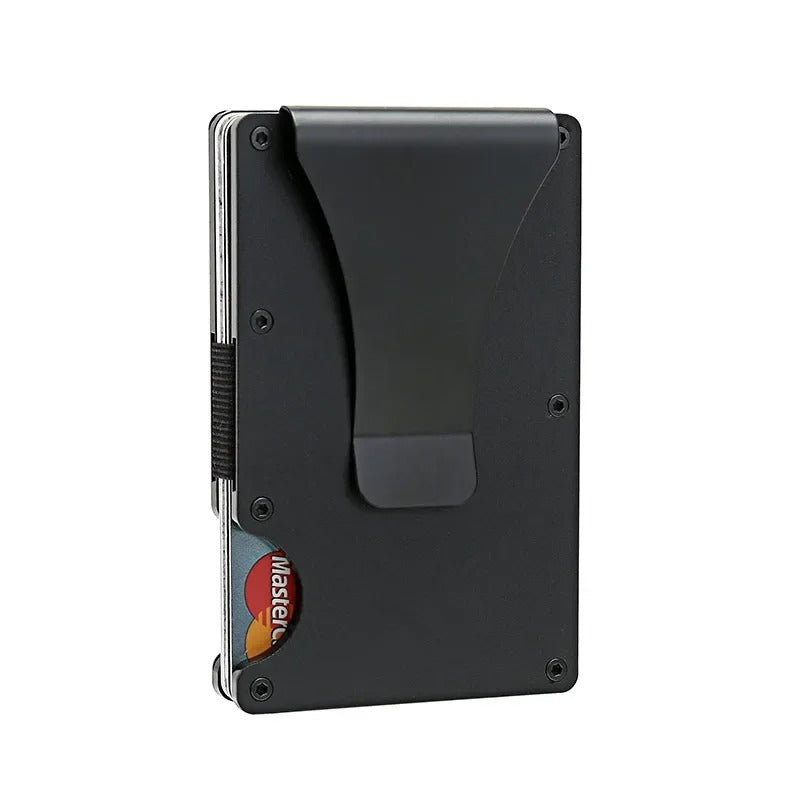 Portatarjetas de titanio con bloqueo RFID, cartera delgada con correa para billetes o clip para dinero