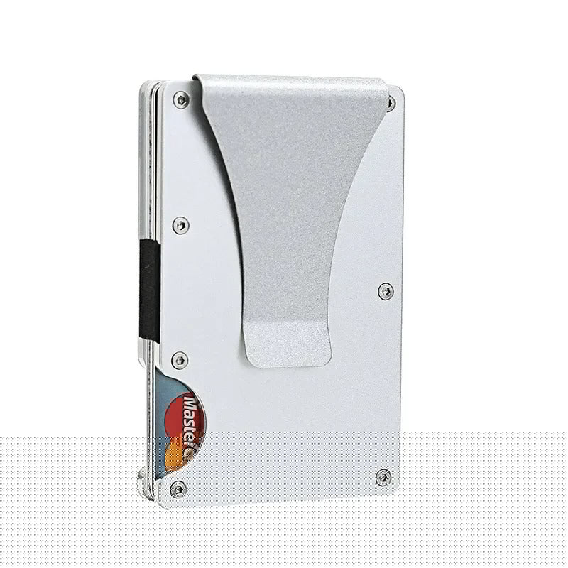 Portatarjetas de titanio con bloqueo RFID, cartera delgada con correa para billetes o clip para dinero