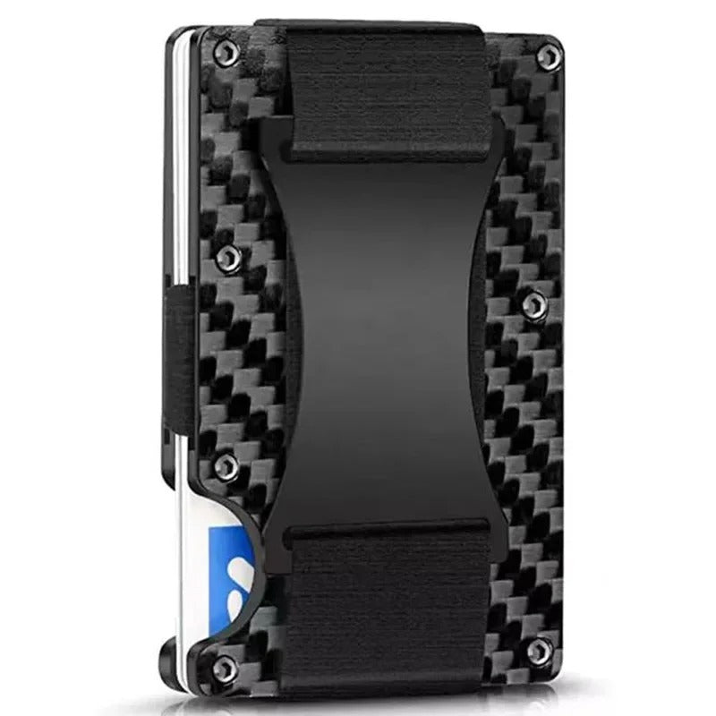 Portatarjetas de titanio con bloqueo RFID, cartera delgada con correa para billetes o clip para dinero