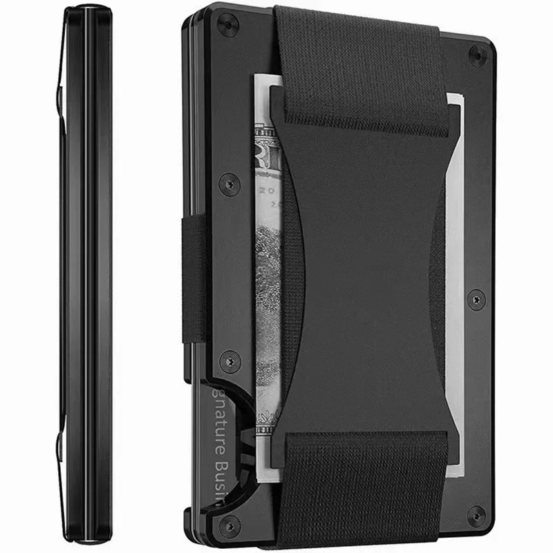 Portatarjetas de titanio con bloqueo RFID, cartera delgada con correa para billetes o clip para dinero