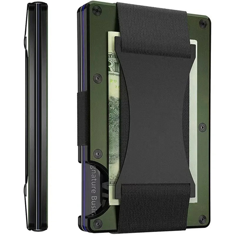 Portatarjetas de titanio con bloqueo RFID, cartera delgada con correa para billetes o clip para dinero