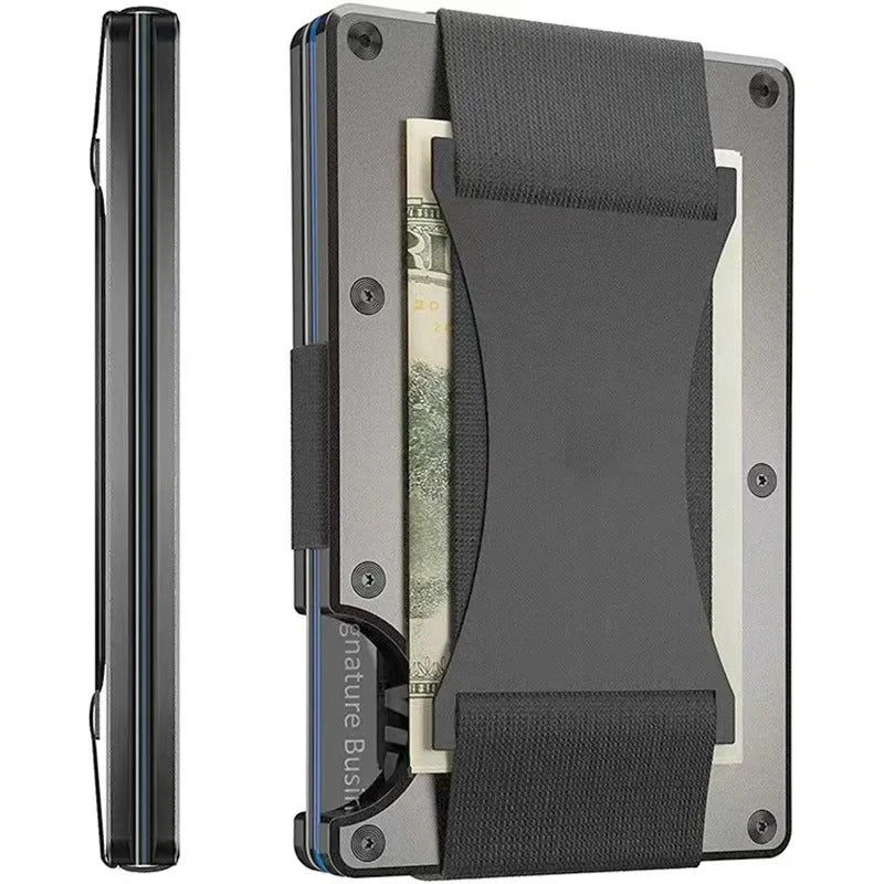Portatarjetas de titanio con bloqueo RFID, cartera delgada con correa para billetes o clip para dinero