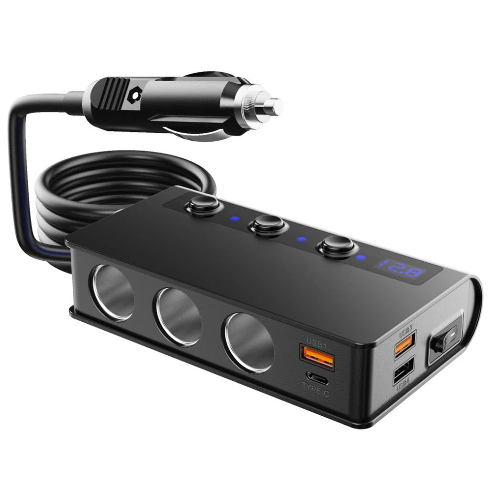 Samochodowa ładowarka NovaCharge 180 W z funkcją szybkiego ładowania, portami USB i gniazdem zapalniczki