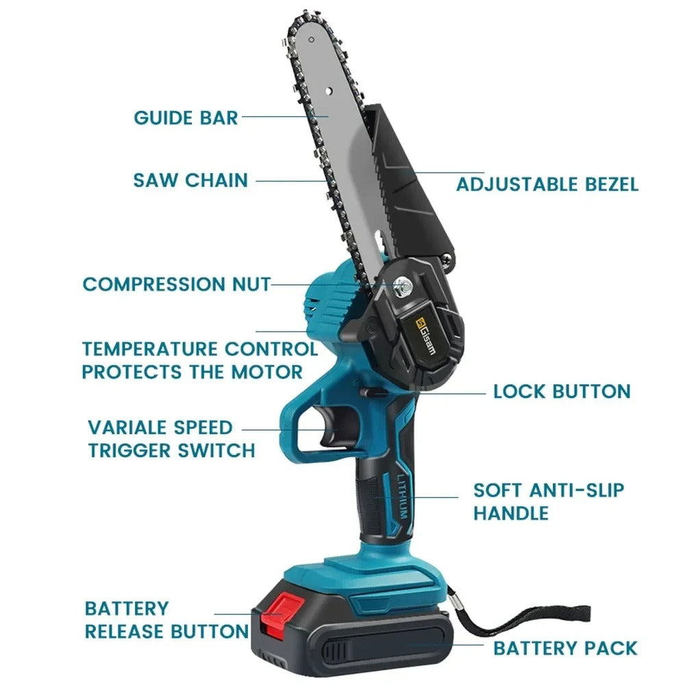 Mini Cordless Chainsaw, LumaSaw 6-Inch Chain, Lightweight One-Hand Grip