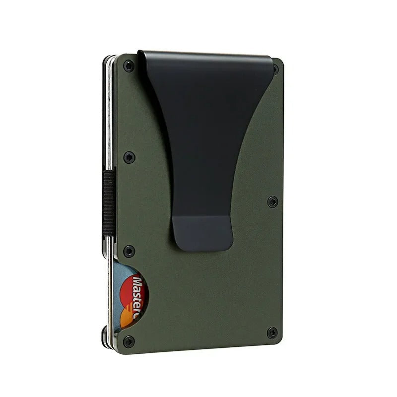 Portatarjetas de titanio con bloqueo RFID, cartera delgada con correa para billetes o clip para dinero