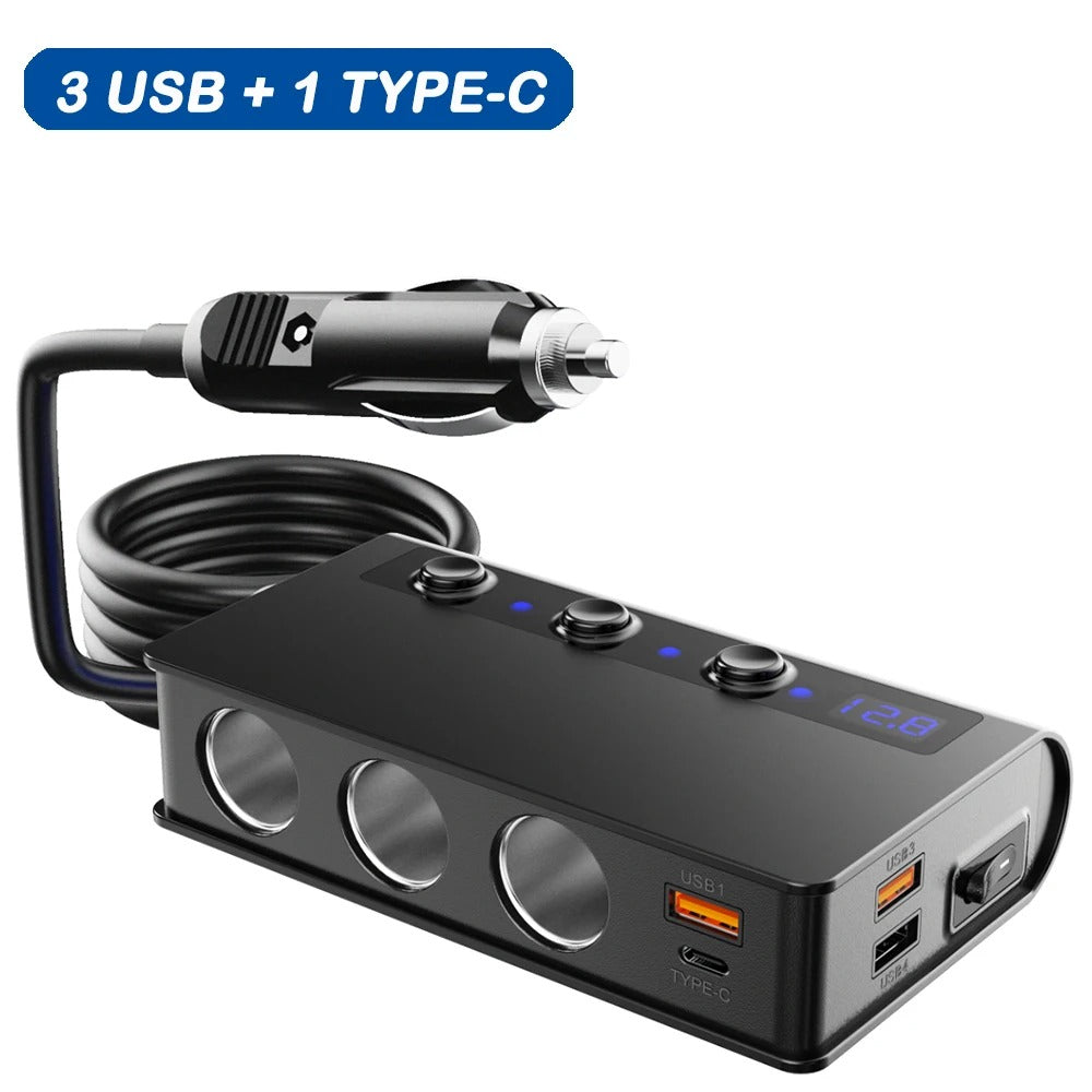 Samochodowa ładowarka NovaCharge 180 W z funkcją szybkiego ładowania, portami USB i gniazdem zapalniczki