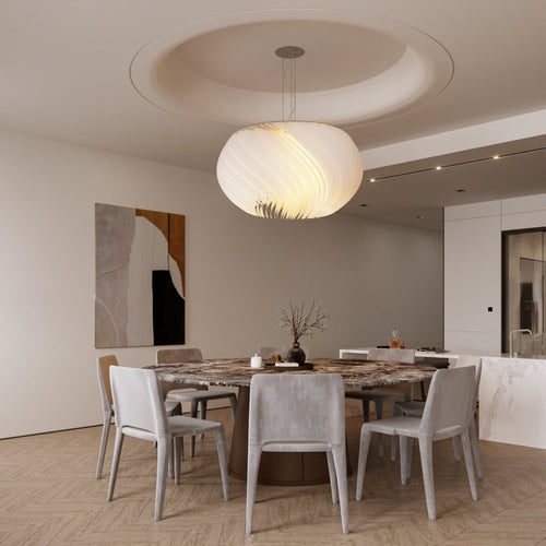 Aurelia Wave Chandelier With White Acrylic Shade And Parchment Glow