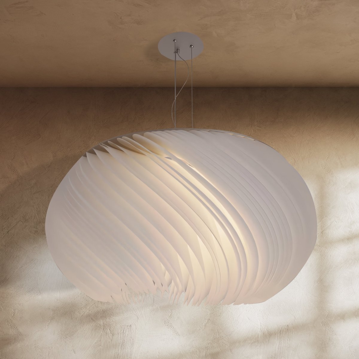 Aurelia Wave Chandelier With White Acrylic Shade And Parchment Glow