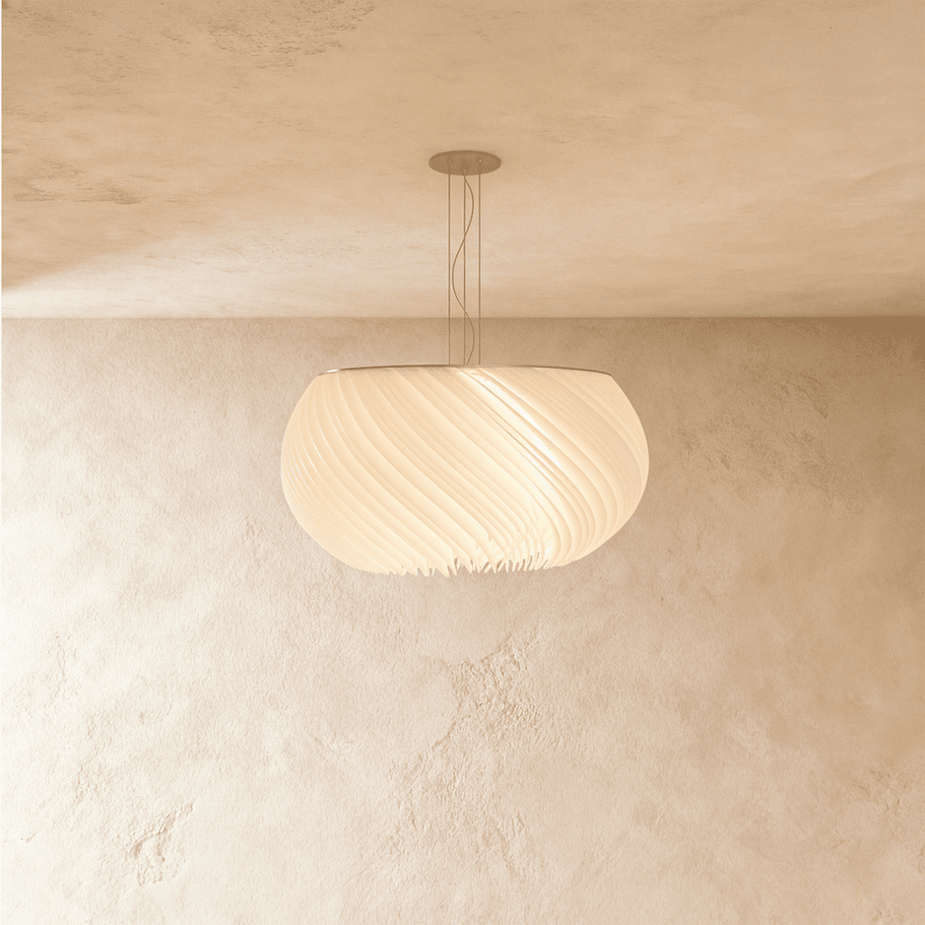 Aurelia Wave Chandelier With White Acrylic Shade And Parchment Glow