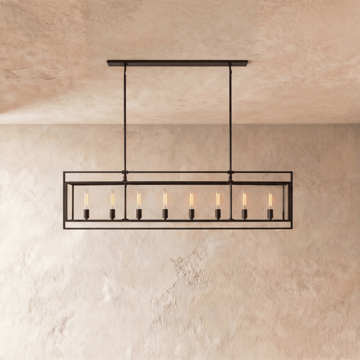 AeroLumen Linear Modern Lantern Chandelier With Floating Glass Panels