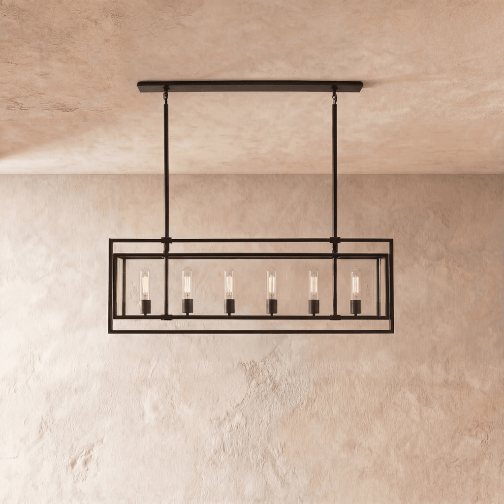 AeroLumen Linear Modern Lantern Chandelier With Floating Glass Panels