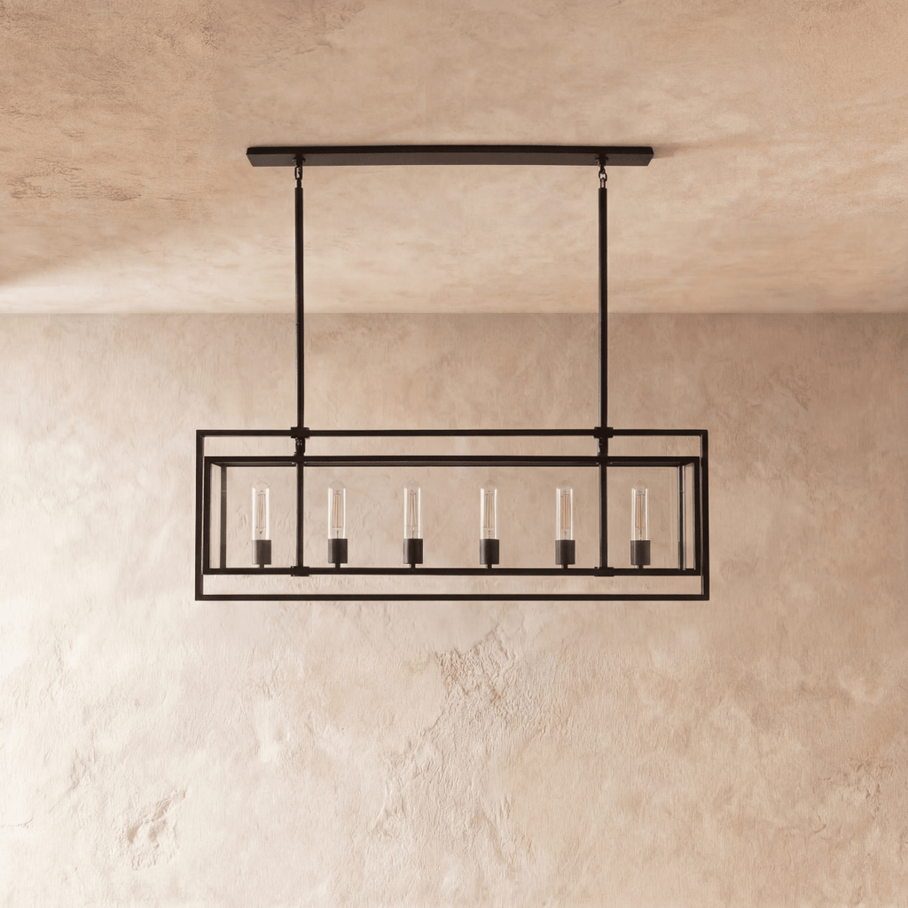 AeroLumen Linear Modern Lantern Chandelier With Floating Glass Panels