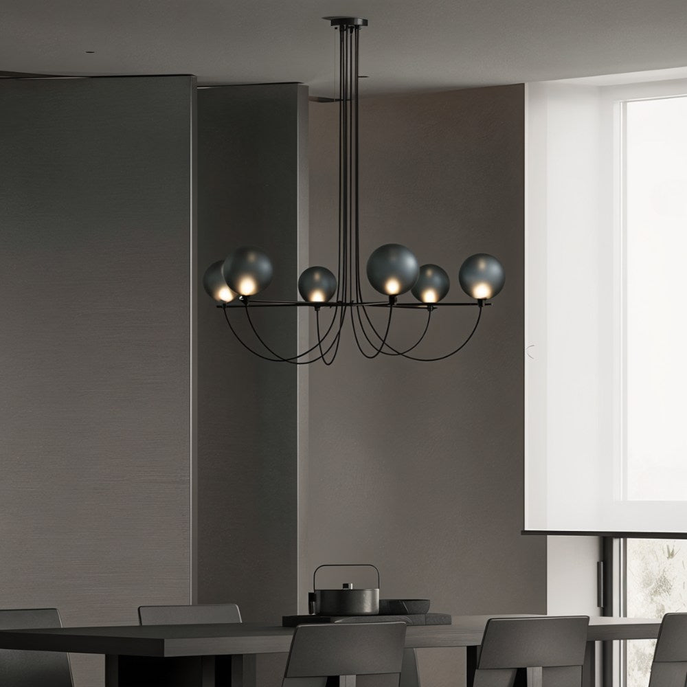 Noir Cascade lysekrone med håndblæst røgfarvet glas og kabeldetaljer  
