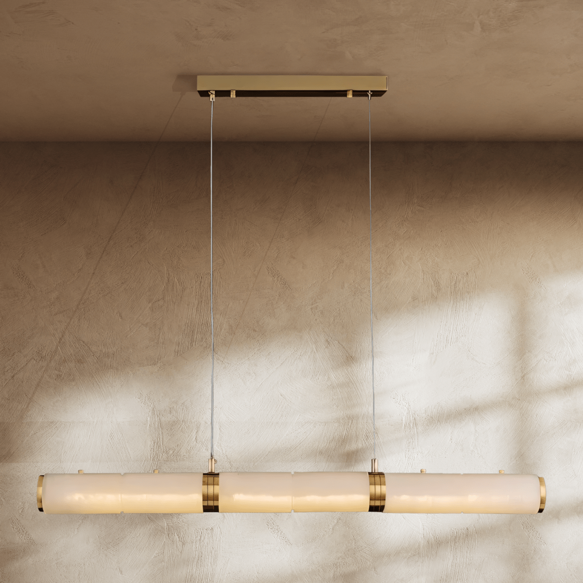 Alabaster Glow Linear Kitchen Chandelier Delivers Warm Ambient Light