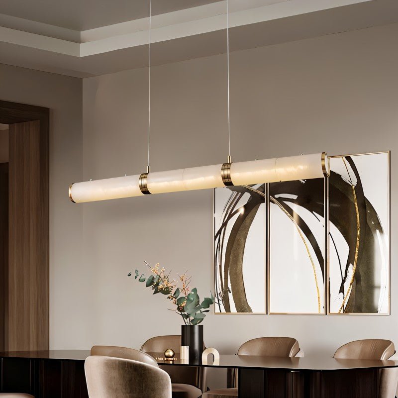Alabaster Glow Linear Kitchen Chandelier Delivers Warm Ambient Light