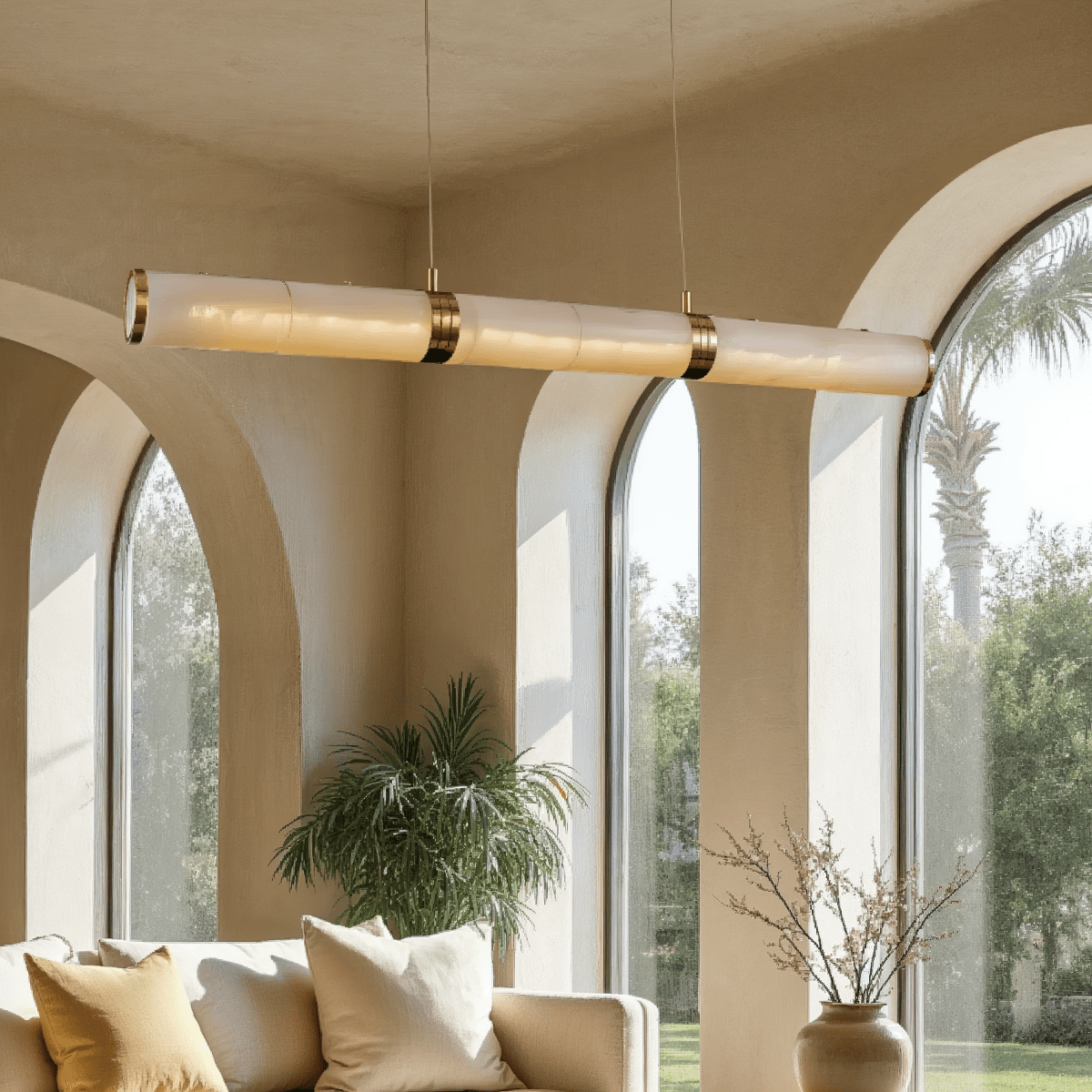 Alabaster Glow Linear Kitchen Chandelier Delivers Warm Ambient Light