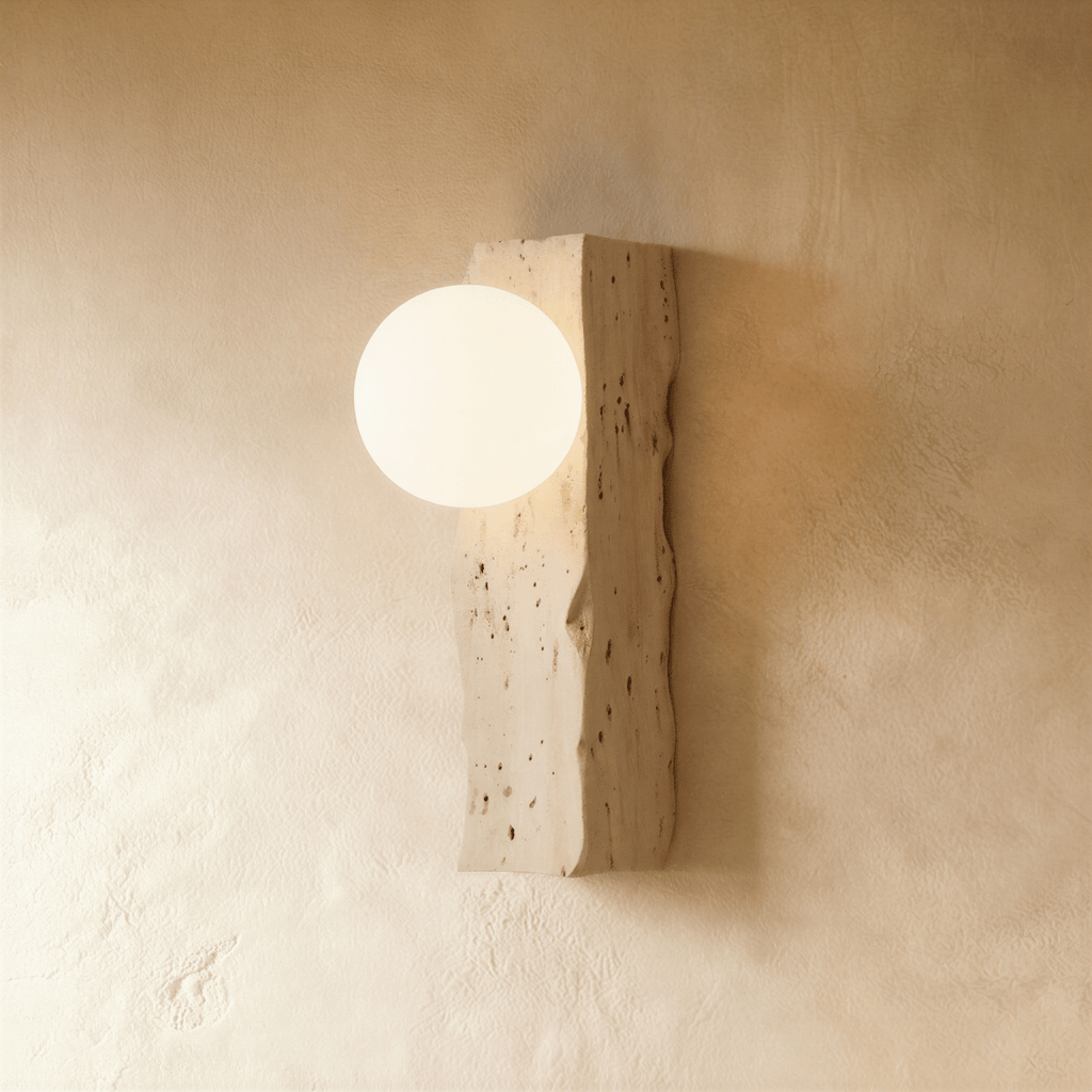 TerraLume Travertine Wall Light With Frosted Glass